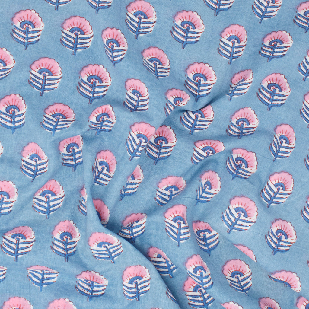 Cotton Block Print Lawn Mini Begonia Light Denim Blue ½ yd-Fabric-Spool of Thread