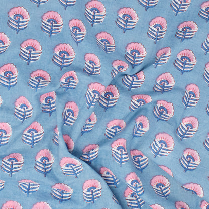 Cotton Block Print Lawn Mini Begonia Light Denim Blue ½ yd-Fabric-Spool of Thread