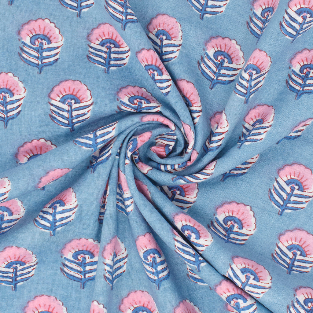 Cotton Block Print Lawn Mini Begonia Light Denim Blue ½ yd-Fabric-Spool of Thread