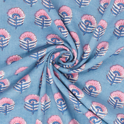 Cotton Block Print Lawn Mini Begonia Light Denim Blue ½ yd-Fabric-Spool of Thread