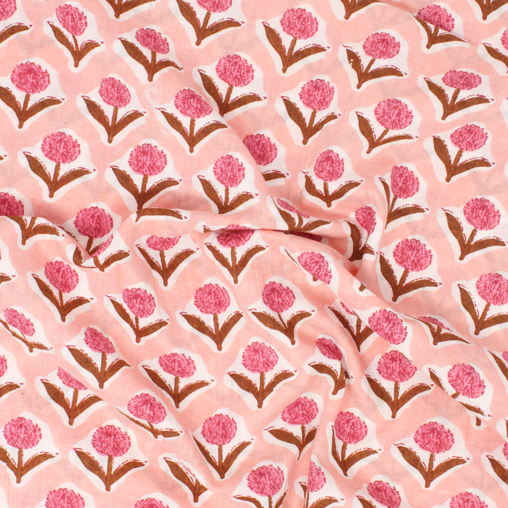 Cotton Block Print Lawn Mini Carnation Pink Peach ½ yd-Fabric-Spool of Thread