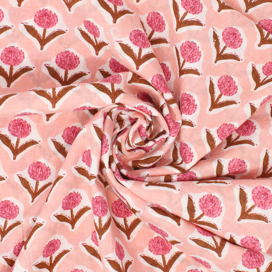 Cotton Block Print Lawn Mini Carnation Pink Peach ½ yd-Fabric-Spool of Thread