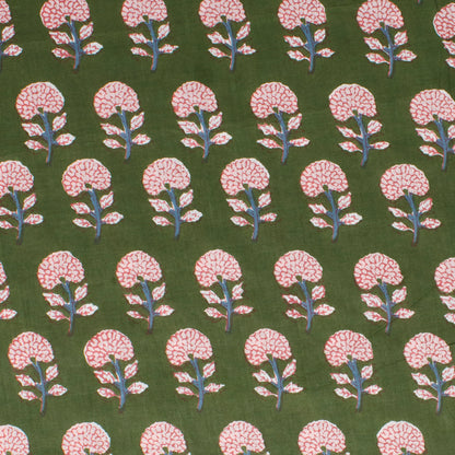 Cotton Block Print Lawn Mini Cosmos Grasshopper ½ yd