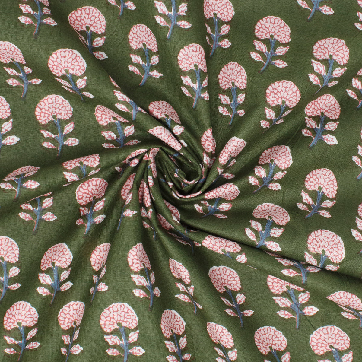 Cotton Block Print Lawn Mini Cosmos Grasshopper ½ yd