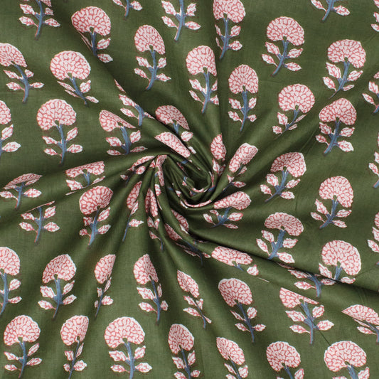 Cotton Block Print Lawn Mini Cosmos Grasshopper ½ yd