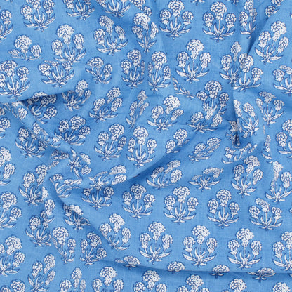 Cotton Block Print Lawn Mini Floral Bunch Sky Blue ½ yd-Fabric-Spool of Thread
