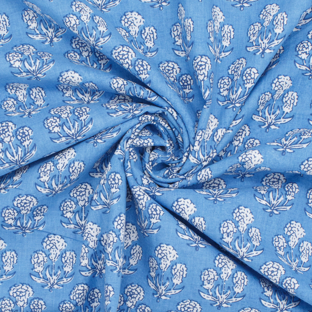 Cotton Block Print Lawn Mini Floral Bunch Sky Blue ½ yd-Fabric-Spool of Thread