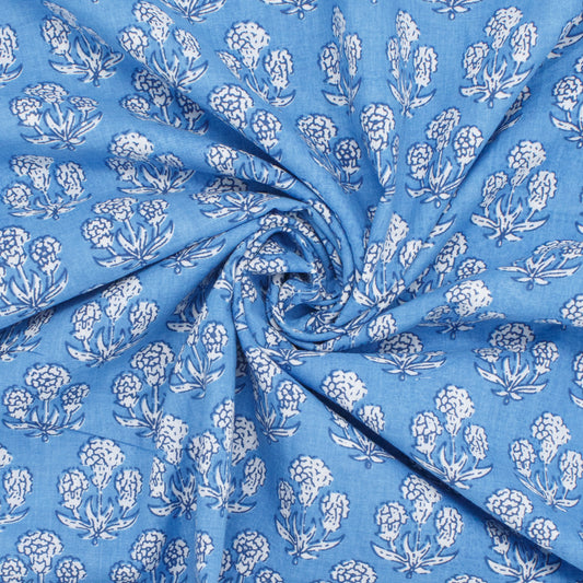 Cotton Block Print Lawn Mini Floral Bunch Sky Blue ½ yd-Fabric-Spool of Thread