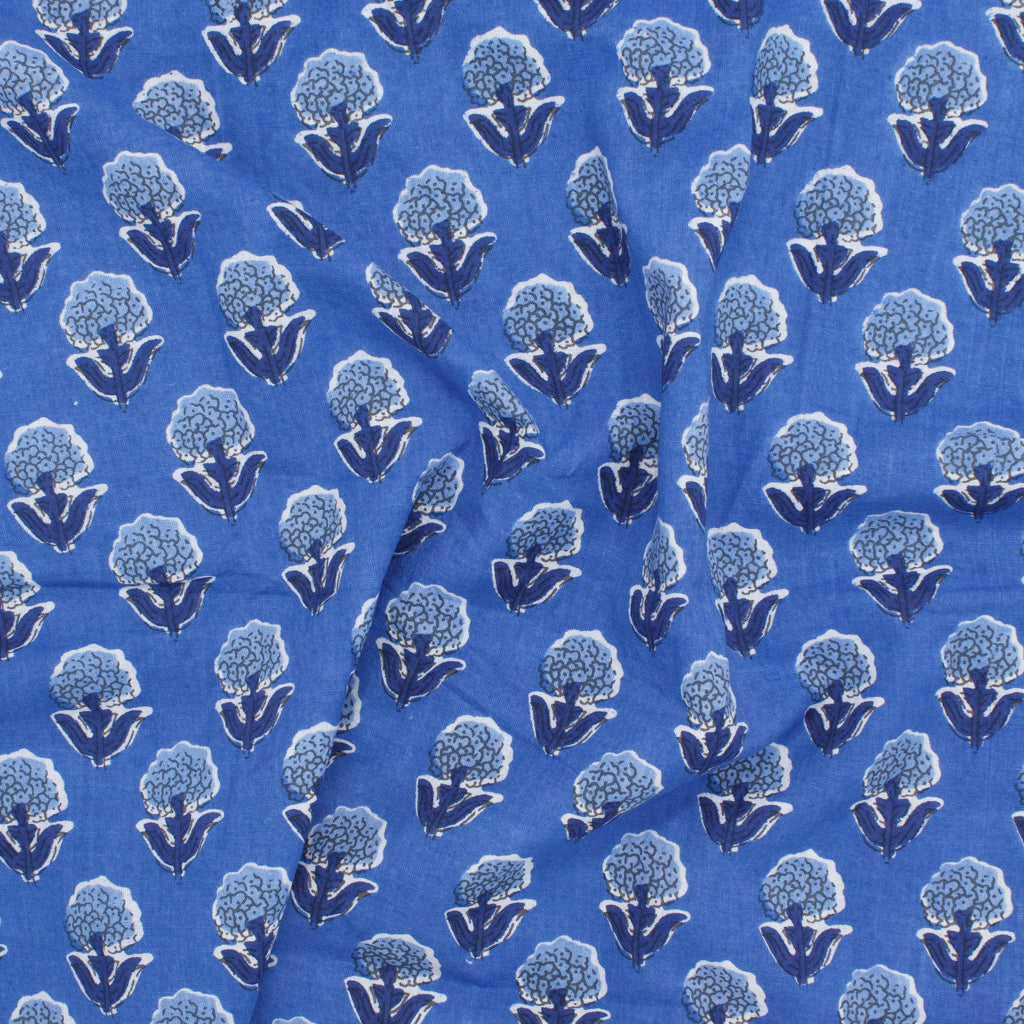 Cotton Block Print Lawn Mini Hydrangea Cornflower Blue ½ yd-Fabric-Spool of Thread