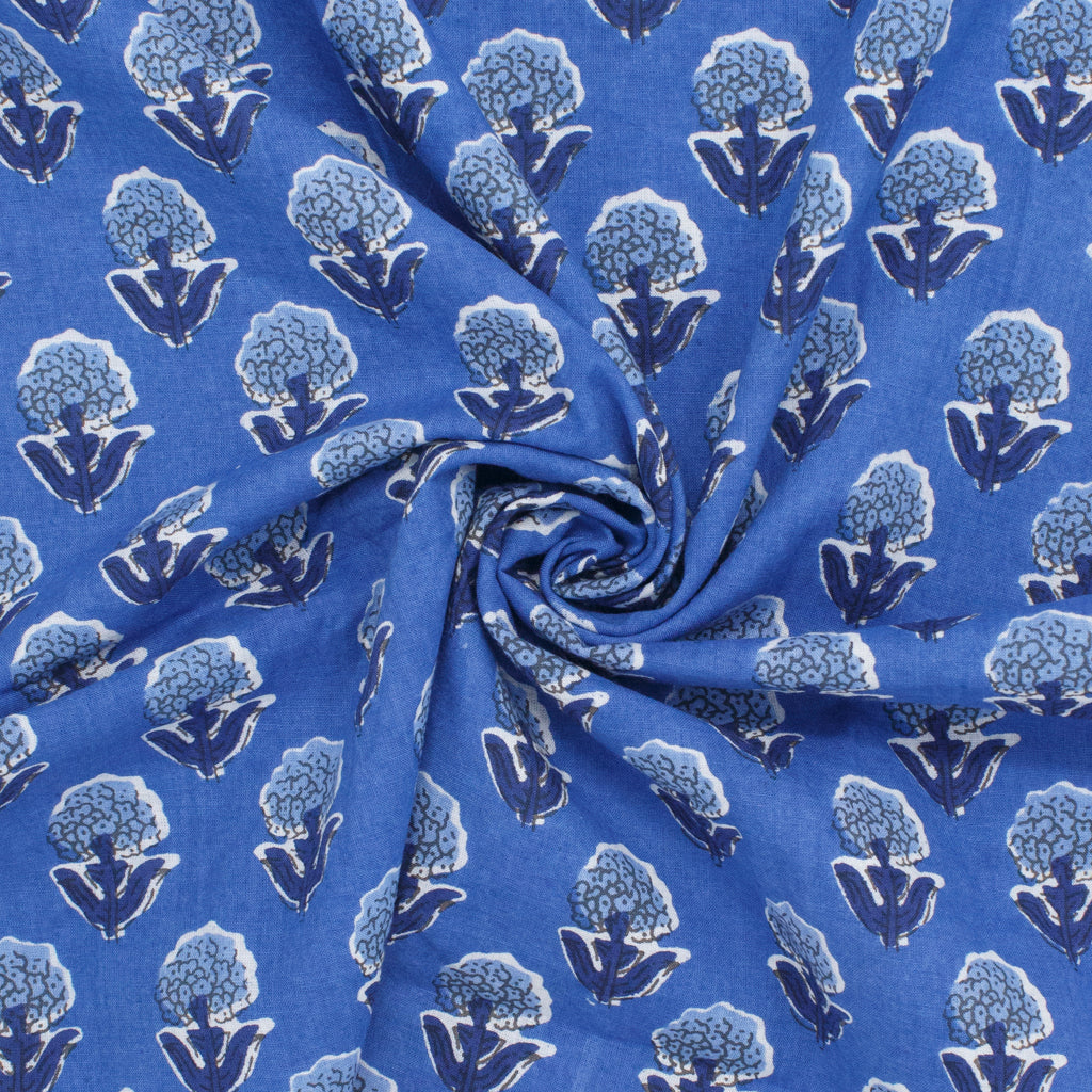 Cotton Block Print Lawn Mini Hydrangea Cornflower Blue ½ yd-Fabric-Spool of Thread