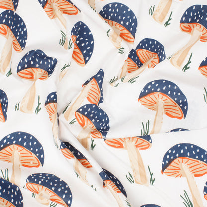 Cotton Block Print Lawn Mushroom Cream Navy ½ yd-Fabric-Spool of Thread