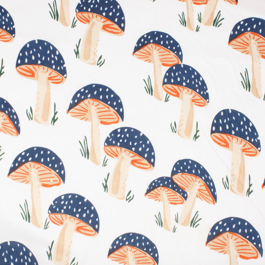 Cotton Block Print Lawn Mushroom Cream Navy ½ yd-Fabric-Spool of Thread