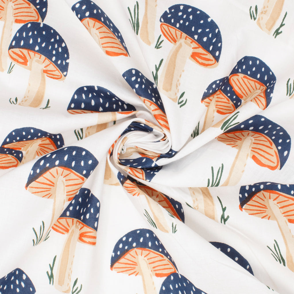 Cotton Block Print Lawn Mushroom Cream Navy ½ yd-Fabric-Spool of Thread