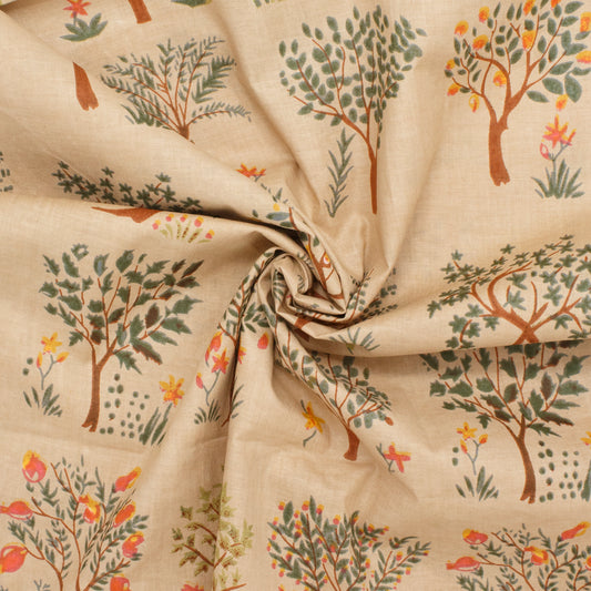 Cotton Block Print Lawn Orchard Camel ½ yd-Fabric-Spool of Thread
