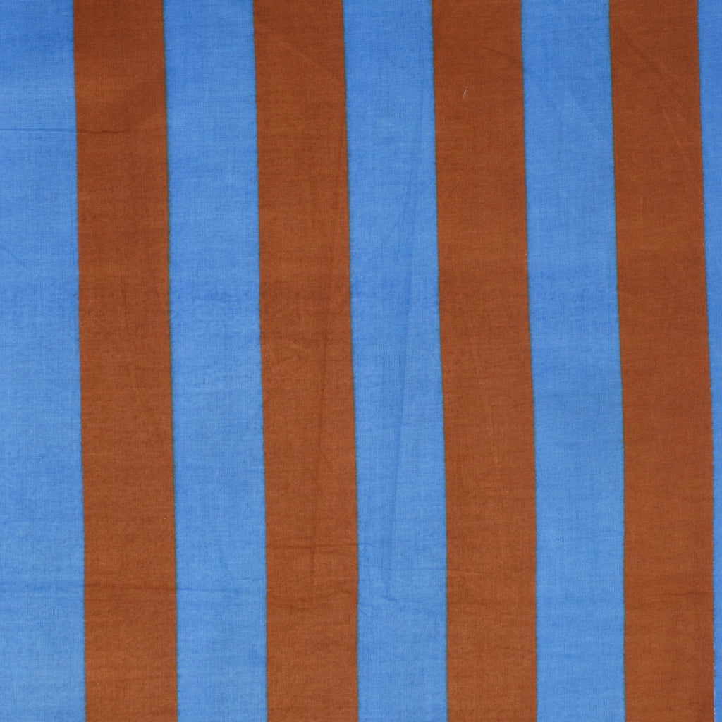 Cotton Block Print Lawn Stripe Blue Brown ½ yd-Fabric-Spool of Thread
