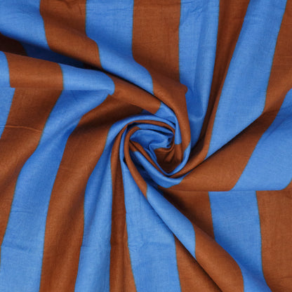 Cotton Block Print Lawn Stripe Blue Brown ½ yd-Fabric-Spool of Thread