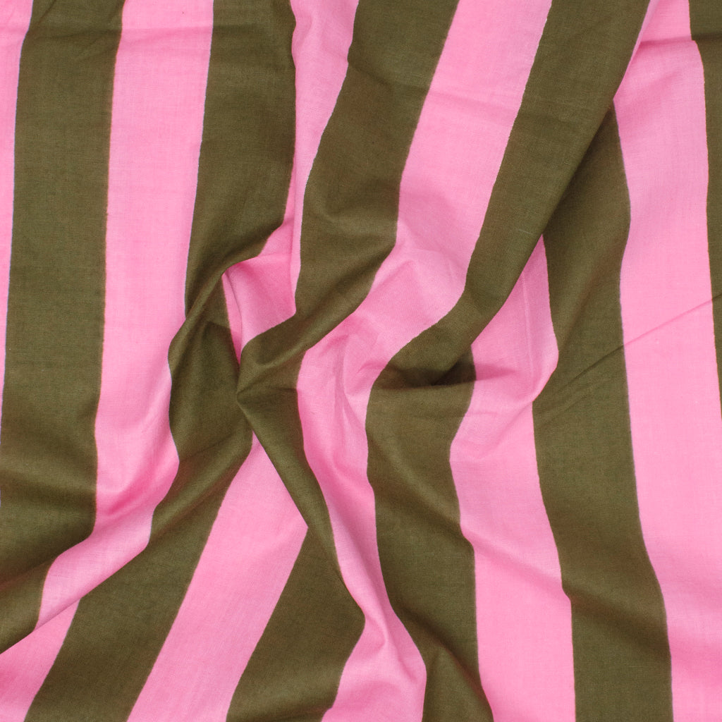 Cotton Block Print Lawn Stripe Green Pink ½ yd-Fabric-Spool of Thread