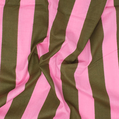 Cotton Block Print Lawn Stripe Green Pink ½ yd-Fabric-Spool of Thread