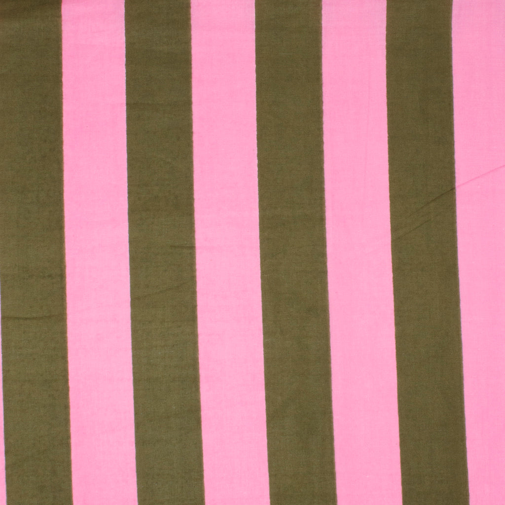 Cotton Block Print Lawn Stripe Green Pink ½ yd-Fabric-Spool of Thread
