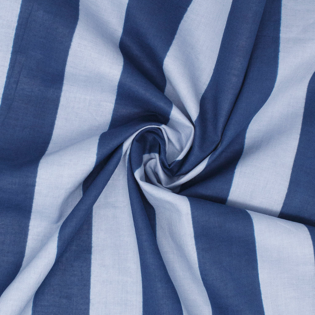 Cotton Block Print Lawn Stripe Navy Grey ½ yd-Fabric-Spool of Thread