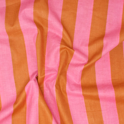 Cotton Block Print Lawn Stripe Pink Mustard ½ yd-Fabric-Spool of Thread