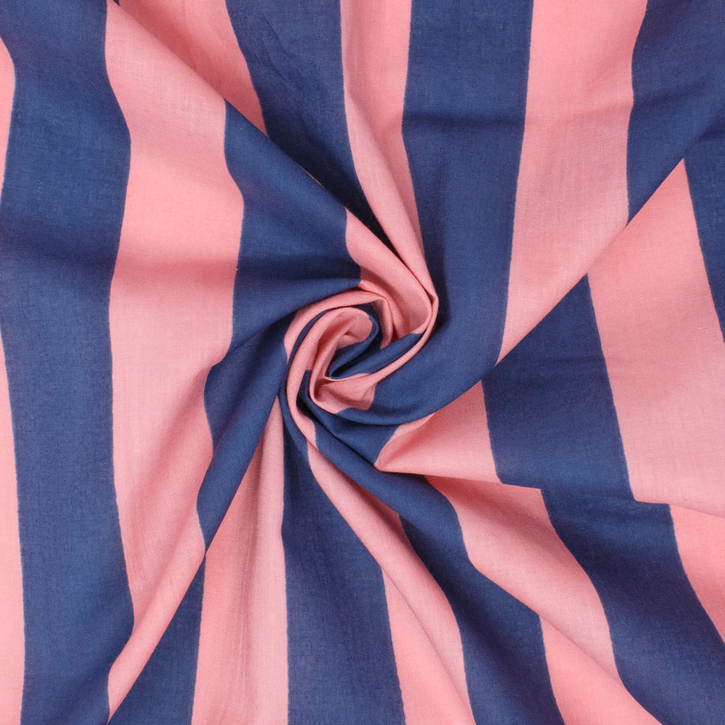 REMNANT Cotton Block Print Lawn Stripe Pink Navy - 2.44 yards-Fabric-Spool of Thread