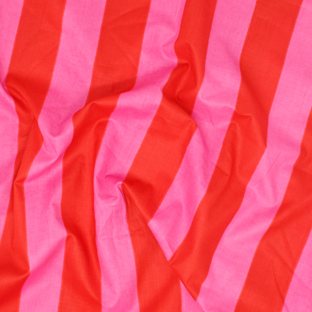 REMNANT Cotton Block Print Lawn Stripe Pink Red - 1.03 yards-Fabric-Spool of Thread