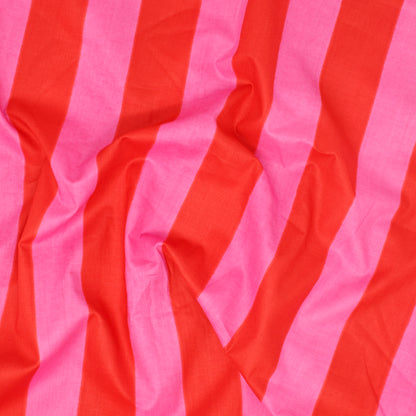 REMNANT Cotton Block Print Lawn Stripe Pink Red - 1.03 yards-Fabric-Spool of Thread