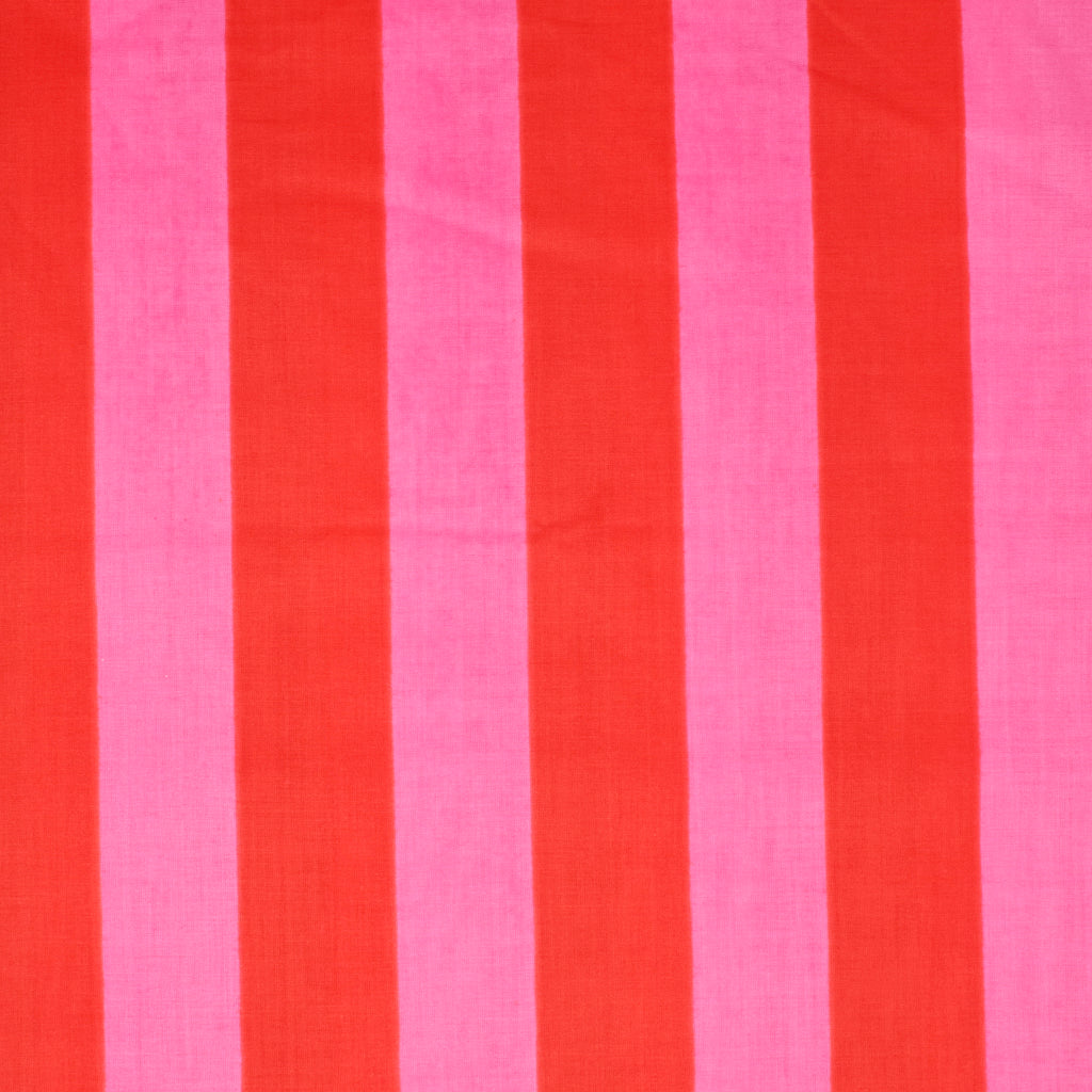 REMNANT Cotton Block Print Lawn Stripe Pink Red - 1.03 yards-Fabric-Spool of Thread