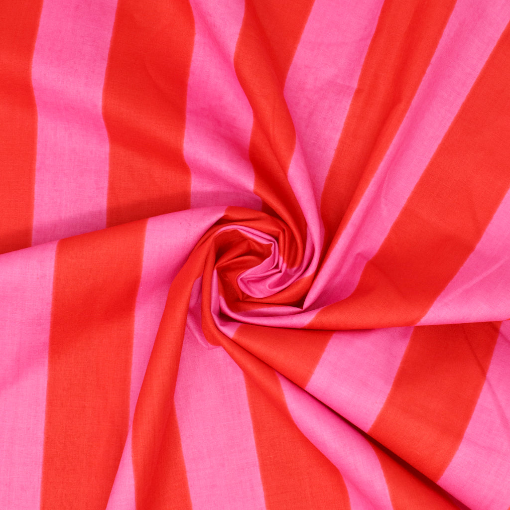 REMNANT Cotton Block Print Lawn Stripe Pink Red - 1.03 yards-Fabric-Spool of Thread