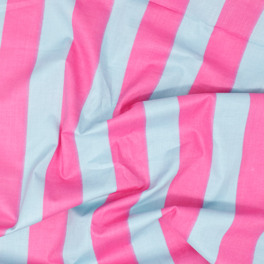 Cotton Block Print Lawn Stripe Pink Turquoise ½ yd-Fabric-Spool of Thread