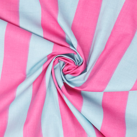 Cotton Block Print Lawn Stripe Pink Turquoise ½ yd-Fabric-Spool of Thread