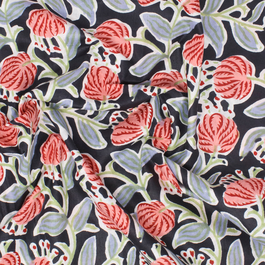 Cotton Block Print Lawn Succulent Bloom Navy ½ yd-Fabric-Spool of Thread