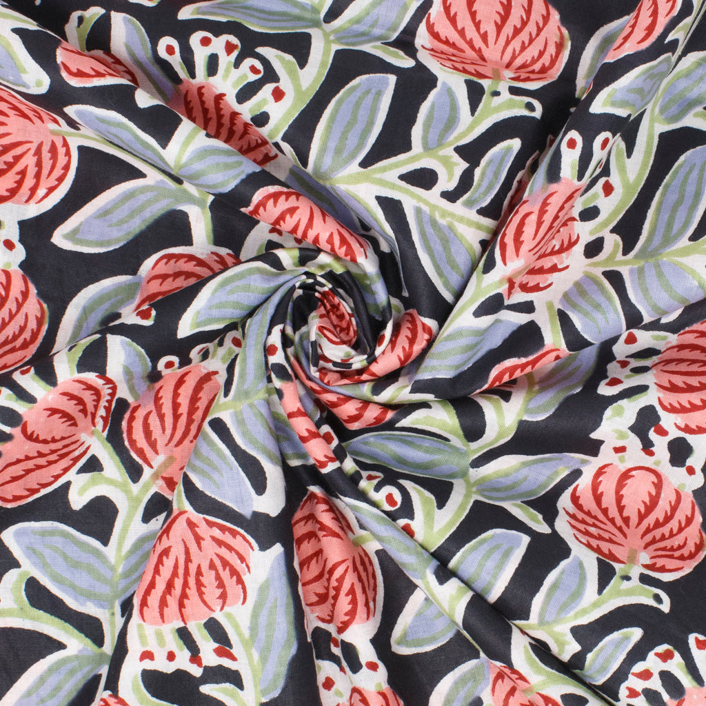 Cotton Block Print Lawn Succulent Bloom Navy ½ yd-Fabric-Spool of Thread