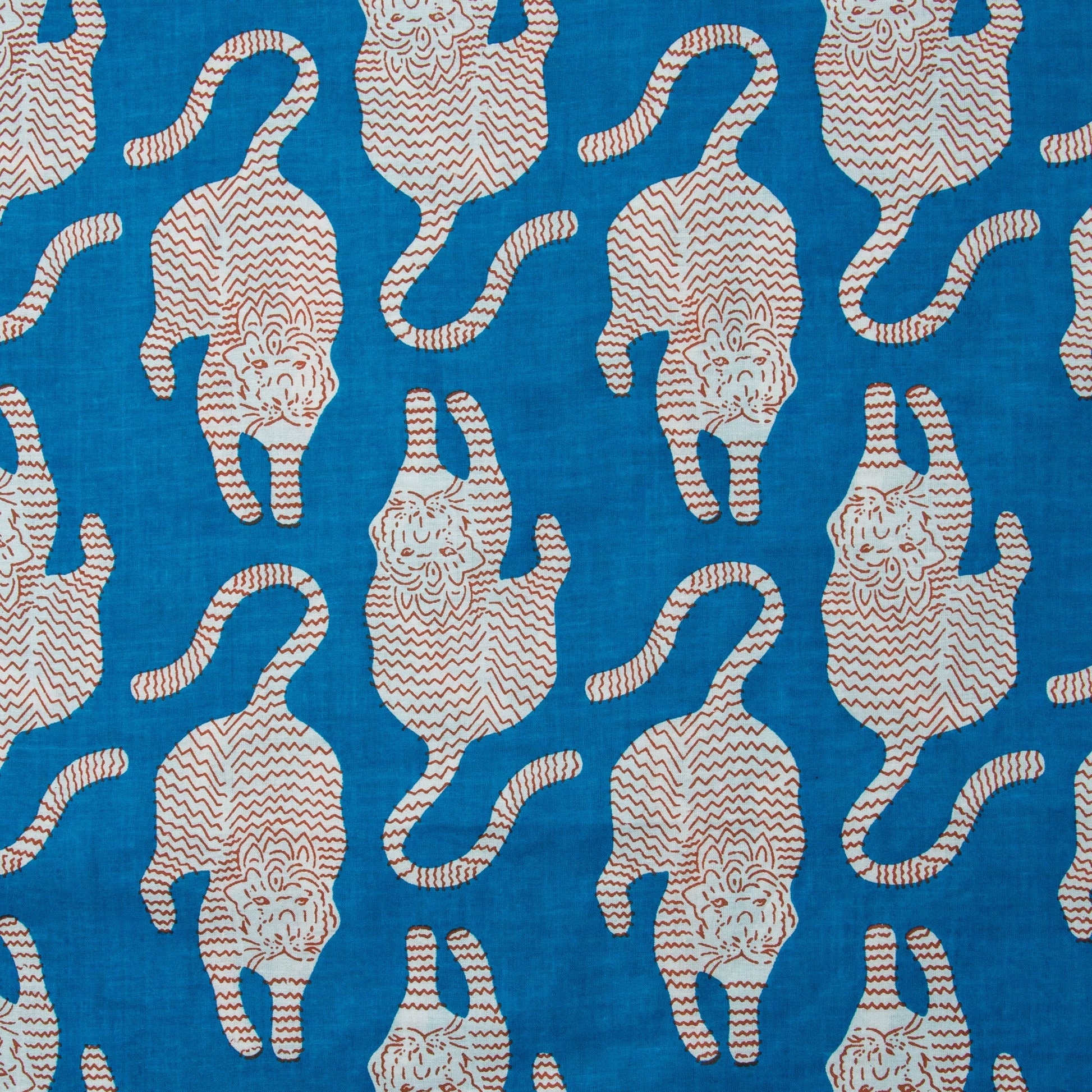 Cotton Block Print Tiger Blue ½ yd-Fabric-Spool of Thread