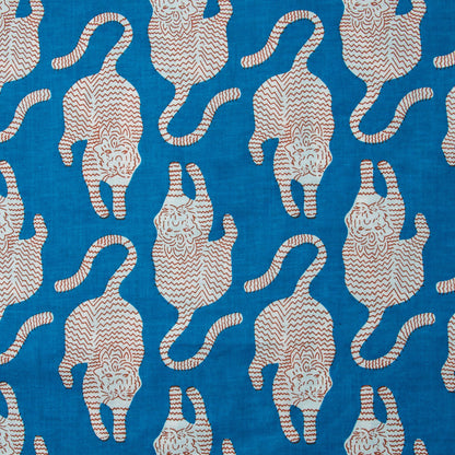Cotton Block Print Tiger Blue ½ yd-Fabric-Spool of Thread