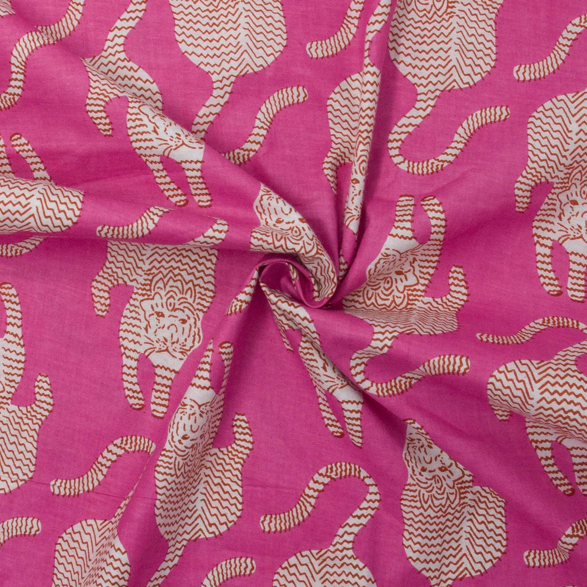 Cotton Block Print Tiger Fuchsia ½ yd-Fabric-Spool of Thread