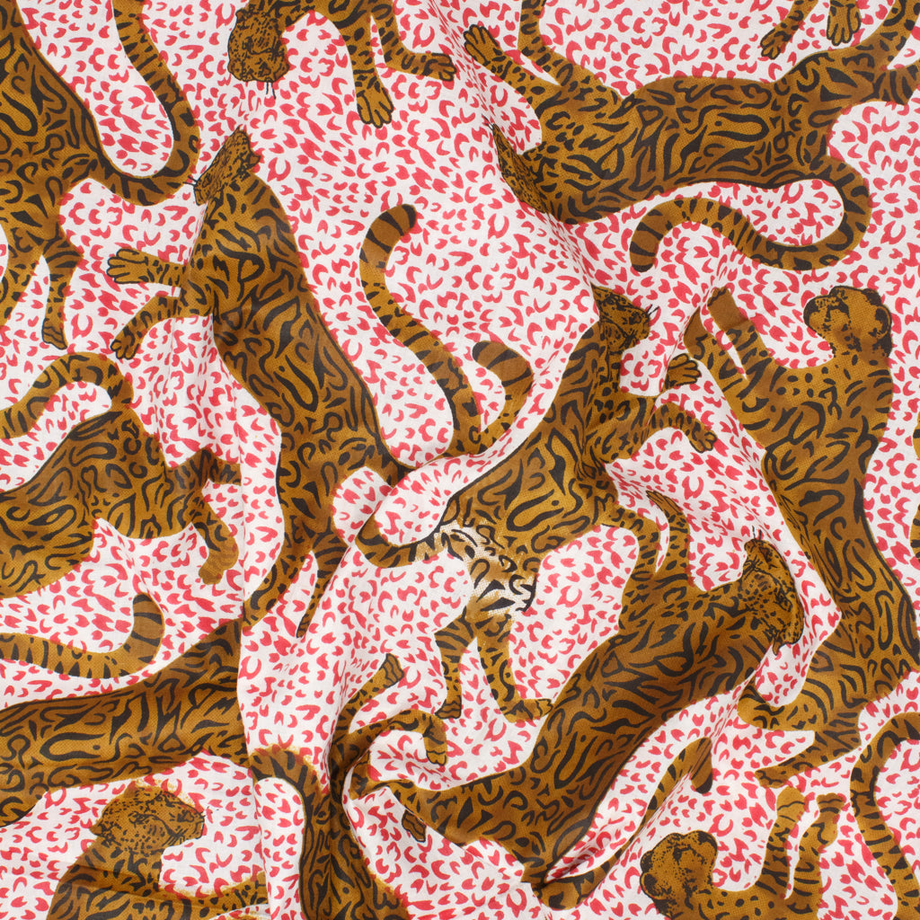 Cotton Block Print Lawn Tiger Golden Brown Fuchsia Pink ½ yd-Fabric-Spool of Thread