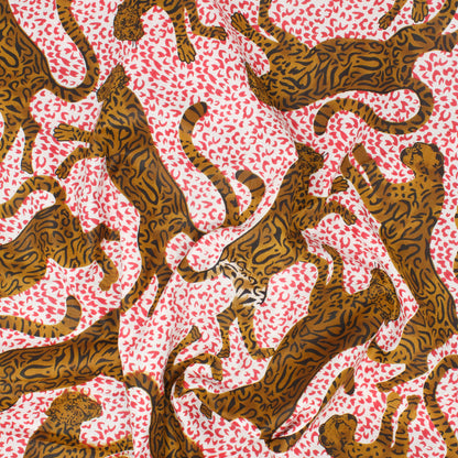 Cotton Block Print Lawn Tiger Golden Brown Fuchsia Pink ½ yd-Fabric-Spool of Thread