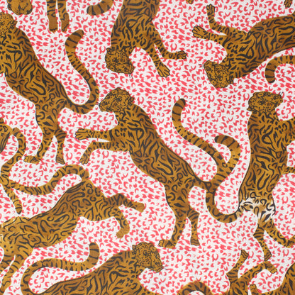 Cotton Block Print Lawn Tiger Golden Brown Fuchsia Pink ½ yd-Fabric-Spool of Thread