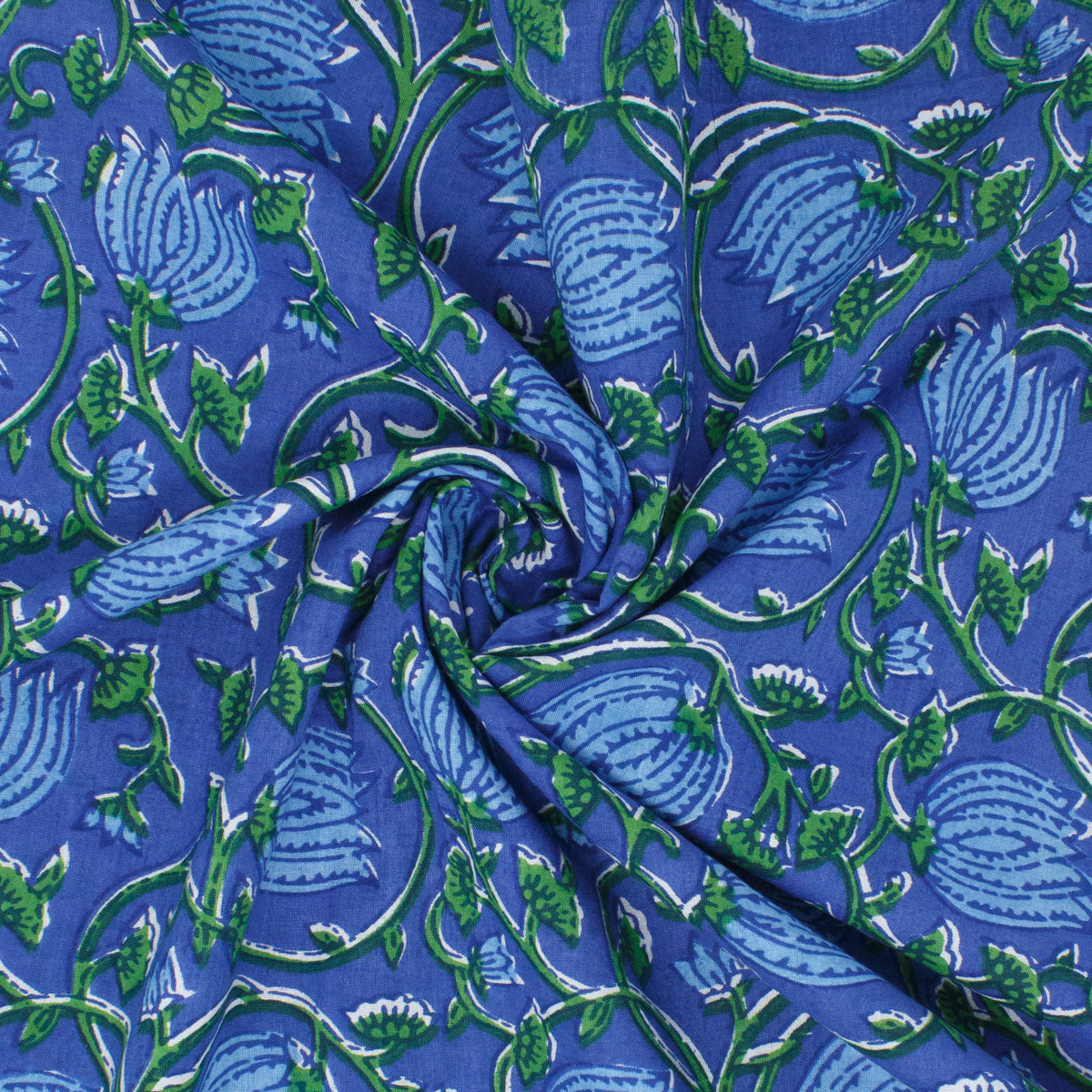 Cotton Block Print Lawn Waterflower Sapphire ½ yd-Fabric-Spool of Thread
