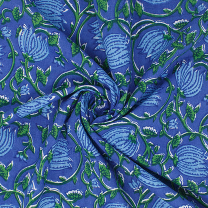 Cotton Block Print Lawn Waterflower Sapphire ½ yd-Fabric-Spool of Thread