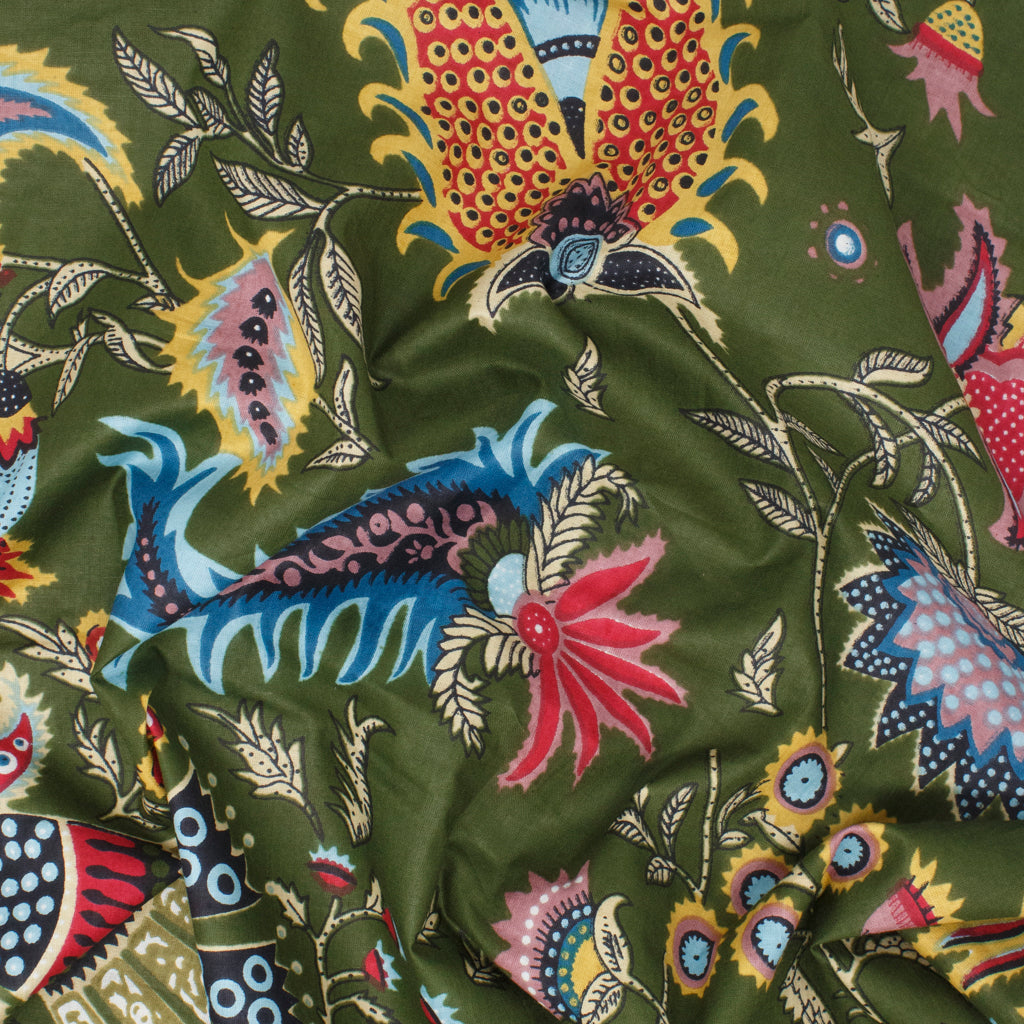 Cotton Block Print Lawn Wild Paisley Deep Forest Green ½ yd-Fabric-Spool of Thread