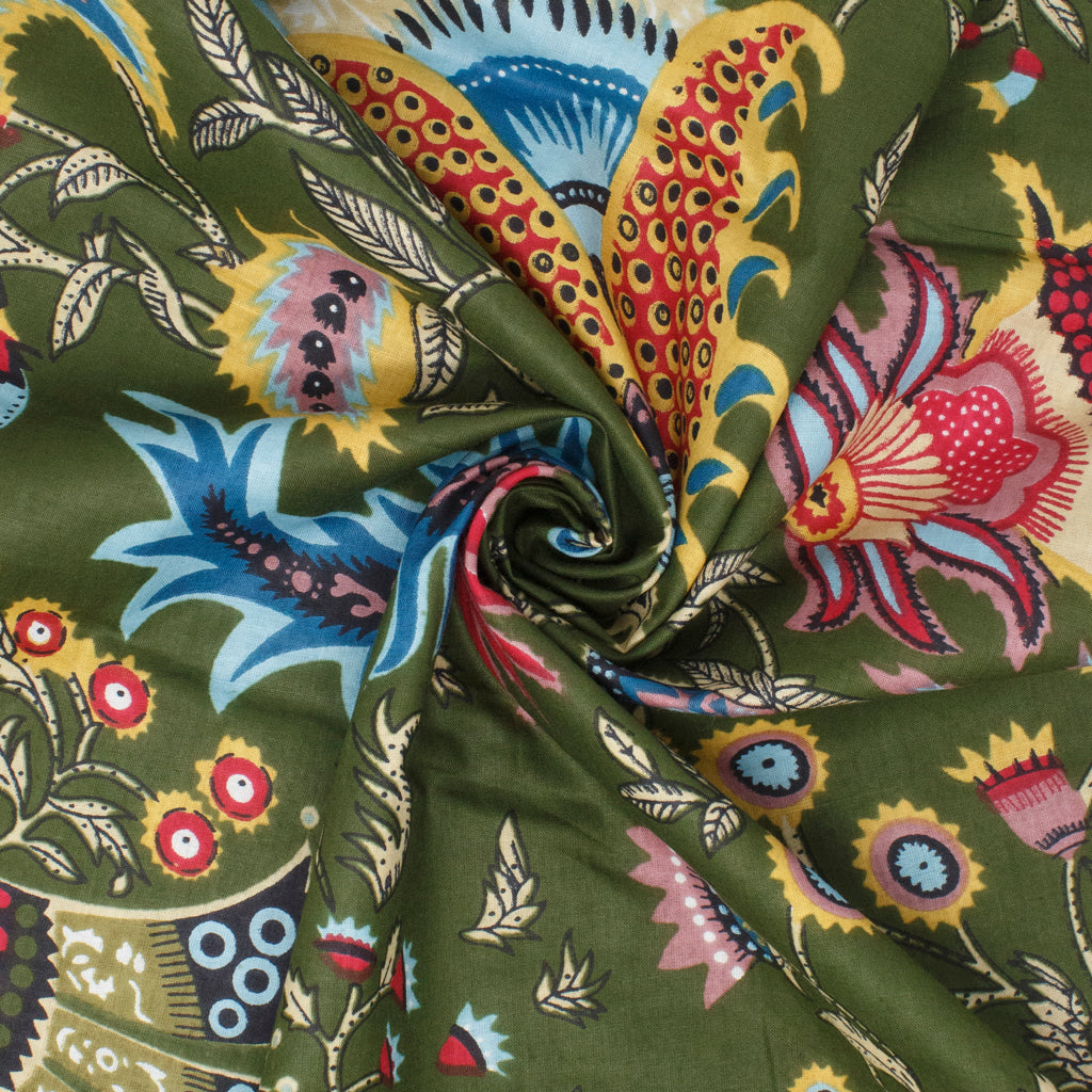 Cotton Block Print Lawn Wild Paisley Deep Forest Green ½ yd-Fabric-Spool of Thread