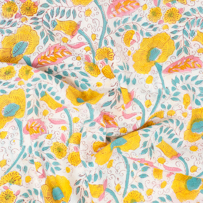Cotton Block Print Lawn Wildflower Bloom Daisy Yellow ½ yd-Fabric-Spool of Thread