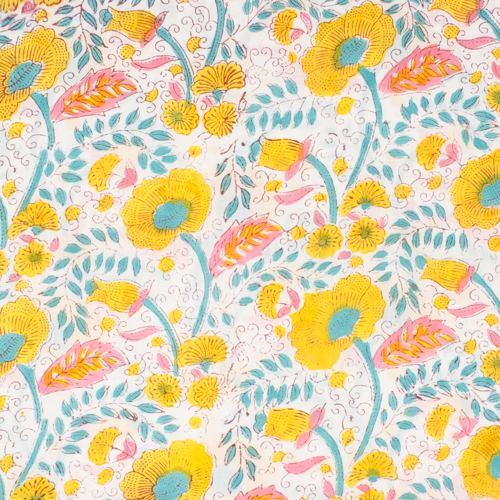 Cotton Block Print Lawn Wildflower Bloom Daisy Yellow ½ yd-Fabric-Spool of Thread