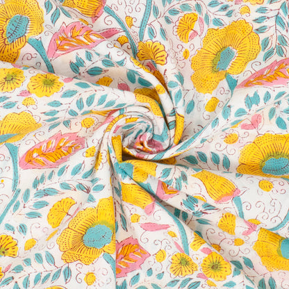 Cotton Block Print Lawn Wildflower Bloom Daisy Yellow ½ yd-Fabric-Spool of Thread