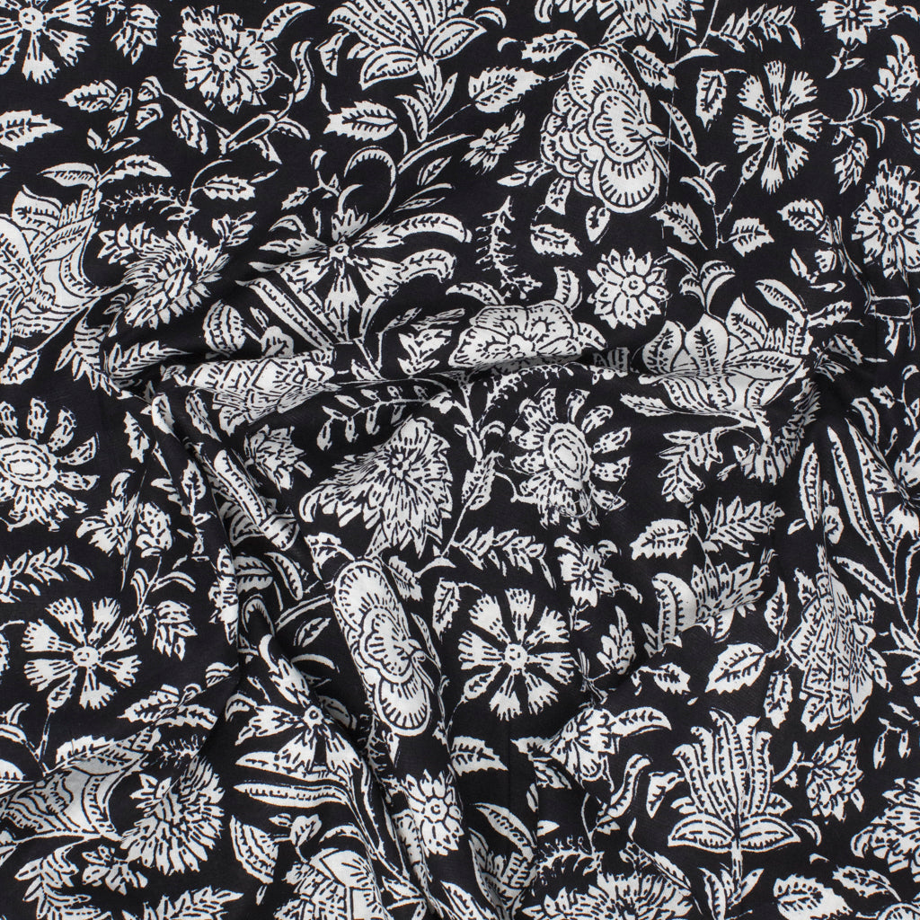 Cotton Block Print Lawn Wildflower Midnight Black ½ yd-Fabric-Spool of Thread