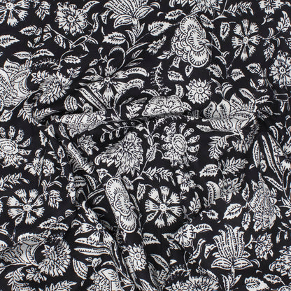 Cotton Block Print Lawn Wildflower Midnight Black ½ yd-Fabric-Spool of Thread
