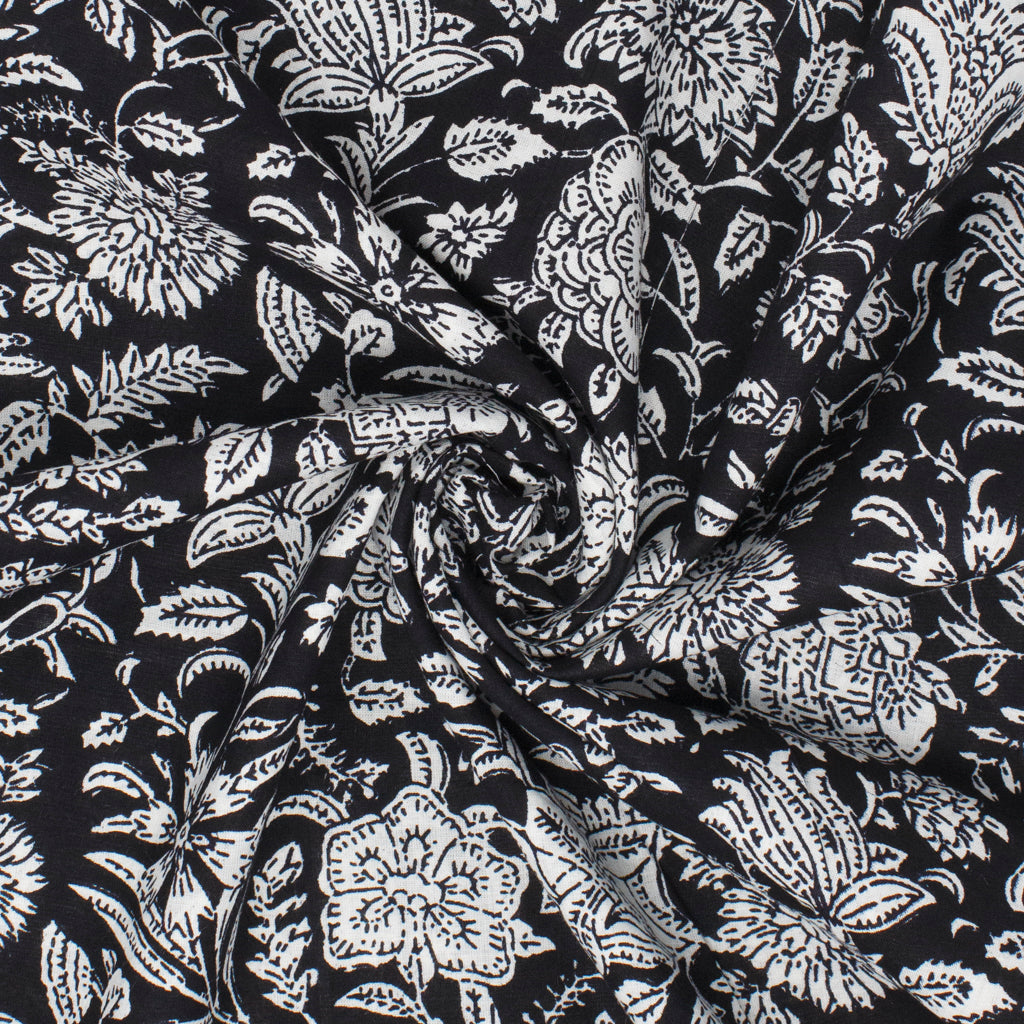 Cotton Block Print Lawn Wildflower Midnight Black ½ yd-Fabric-Spool of Thread